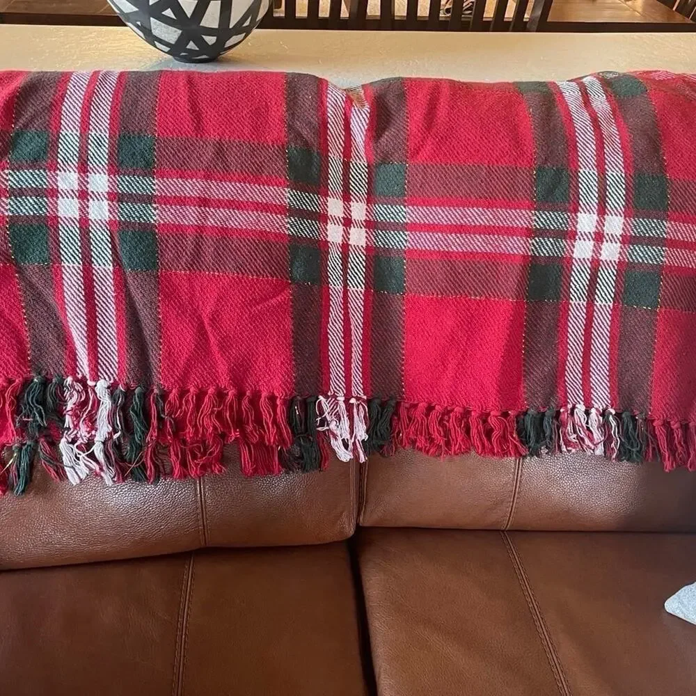 Red plaid cotton throw blanket holiday
